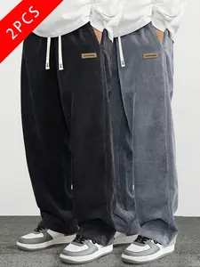 summervibes 2-pack men’s corduroy casual pants, loose straight fit, breathable and comfortable, simple and versatile, spring/summer/autumn styles