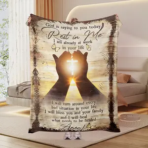 Vintage Faith Prayer Printed Fabric Flannel Blanket - 60×80 in, Soft & Cozy Religious Blanket for Christian Homes, Holidays, Printed Fabric Blankets