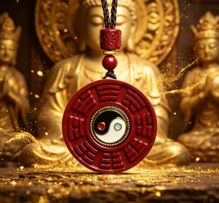 Rotating Yin-Yang Spiritual Cinnabar Bagua Amulet Necklace - Chinese Feng Shui Accessory with Adjustable Cord, Energy Alignment, Auspicious Interactive Center, Exquisite Jewelry Gift for Birthday, Casual Wear, Christmas