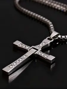 Shimmer Hub The Fast and Furious Dominic Toretto Cross Pendant Necklace Cross Shiny, Trendy, Unisex Street Style Cuban Link Chain Dainty Cross Necklace