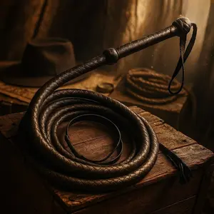 Handmade Leather Bullwhip 4–10 Ft – 8 Plait Genuine Leather Whip, Indiana Jones Style Bull Whip with Cracker & Fall, Professional Whip Cracking, Cosplay Prop, Western Cowboy Accessory, Durable Handcrafted Leather Whip for Performance & Collection