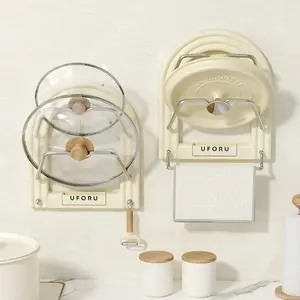 Aluminum Alloy Kitchen Wall Mounted Storage Rack, Multi-Functional No Drilling Pot Lid Holder, Cutting Board Towel Organizer