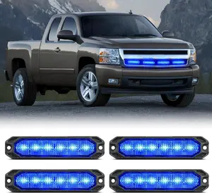 Nilight 6LED Strobe Lights 4PCS Ultra slim Surface Mount Hazard Caution Light bar 12-24V Sync Feature Warning Flashing Light kit for Truck Car Vehicle ATV SUV UTV Blue