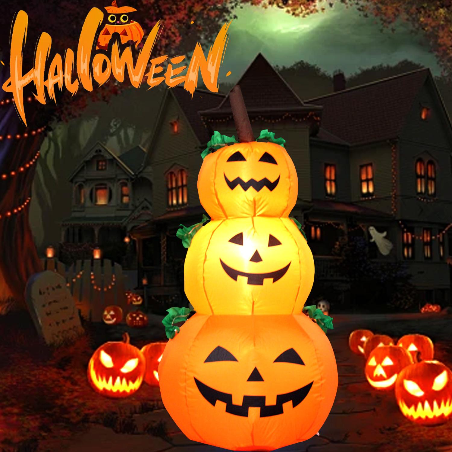 4 Ft Halloween Inflatables Pumpkin Outdoor Decoration with Built in Lights, Blow up Stacked Pumpkin Halloween Yard Decoration for Outdoor Indoor Home Garden Lawn Party Decor