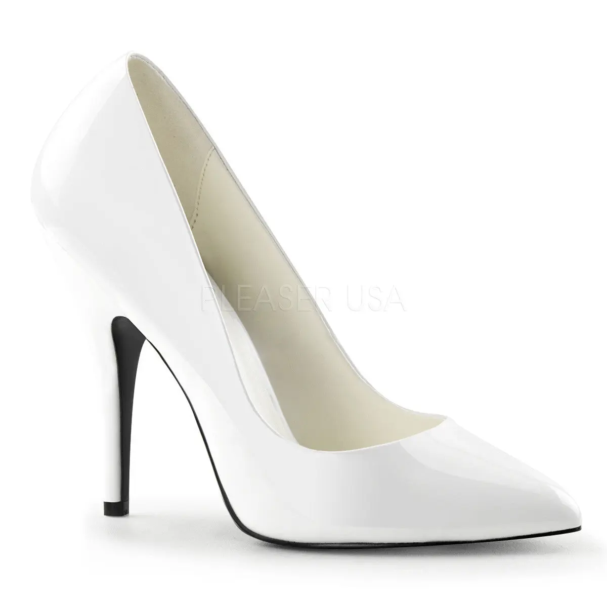 Seduce-420 Women's Feminine Style Pumps in White Patent Leather, Classic Pointed Toe Formal Footwear with 5-Inch Stiletto High Heel, Classy, Fashion Apparel, Elegant, Formal Pumps, High-Heeled Ankle Pumps
