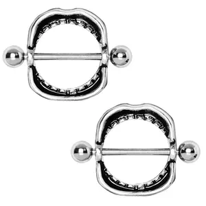Open Shark Mouth Nipple Shield Barbells - 316L Stainless Steel - Pair