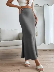 High-Waisted Fish Tail Skirt, Spring Summer Elastic Fitted Slimming Hip Cover, Casual Plain Style, Office Wear, All Seasons