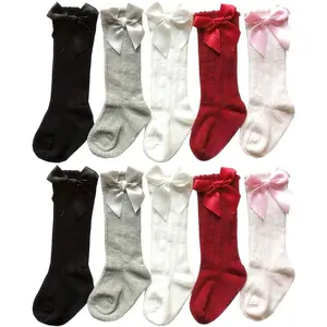 Baby Girl Knee-High Socks Toddlers Bow Stockings Newborn Infant Non-Slip Sock Soft Breathable Cotton Socks for 0-3T Girls