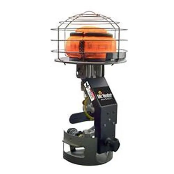 Mr. Heater 45,000 BTU 540-Deg Outdoor Tank Top Heater, Stainless Steel Construction, 16.8" Height, 0.176 lbs/hr Fuel Consumption, Push Button, 180-Deg Bracket, Multi-Directional, Safety Shut-Off Design