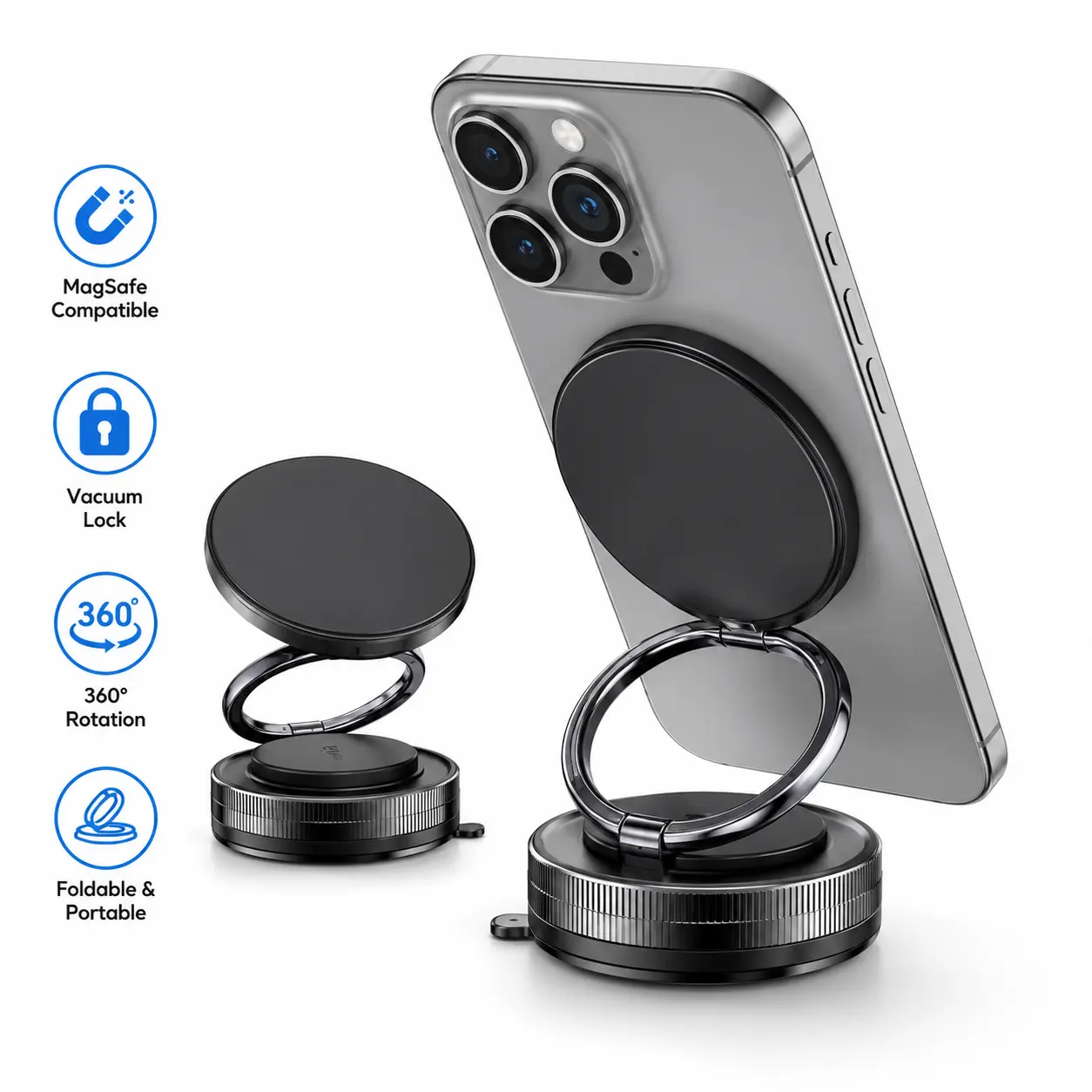 360° MagSafe Vacuum Phone Mount – Magnetic Suction Mount for iPhone, Apple Watch & AirPods, 360° Adjustable Hands-Free Holder for Car, Mirror, Glass, Desk & Smooth Surfaces