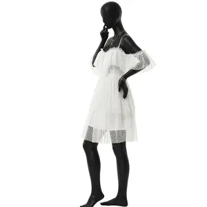 Ruffle Trim Cold Shoulder Dobby Mesh Dress