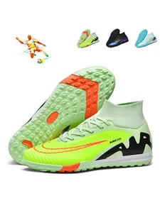 Men Women High Top Seamless Football Shoes, Anti-Slip Durable Outdoor Lawn Soccer Shoes, Super Grip Support, Fashionable Upper Material PU