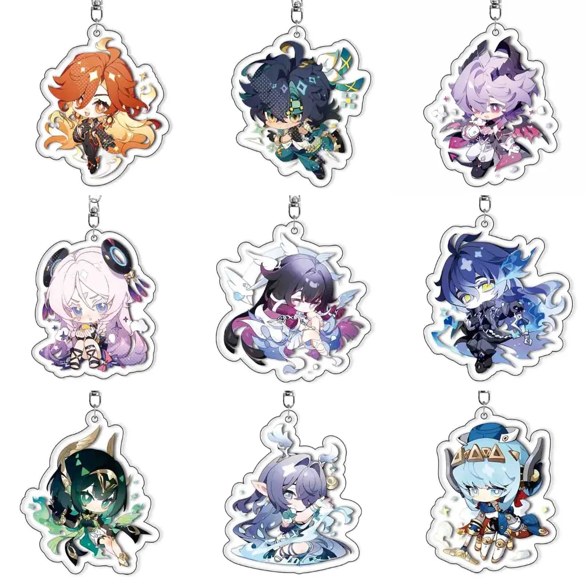 Genshin Impact Keychain. Genshin Impact Charm Keychain, Flins, Columbina, Durin, Mavuika, Xilonen