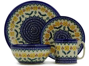 Polish Pottery Place Setting 10" Golden Flower Garden