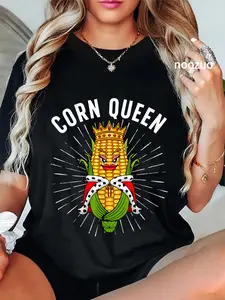 100% Cotton Cool Corn Queen For Women Girls Food Farming Corn Cob Farmer T-Shirt