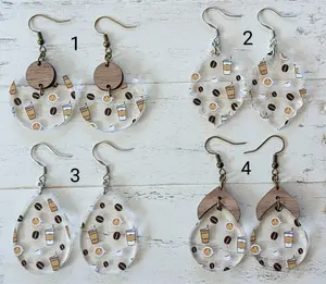 Acrylic coffee themed earrings, Casual