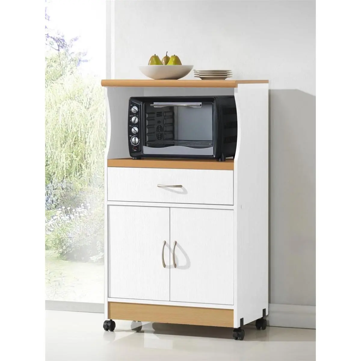 212 MAIN White Adjustable Shelf Wheeled Base Microwave Cart, Space-Saving Commercial/Office Furniture Cabinet