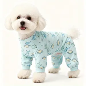 Charming Cartoon-Patterned Dog Onesie - Cozy Pet Apparel, Adorable Blue Dinosaur-Themed Dog Outfit, Dog Pajamas, Ideal for Cats And Dogs of Any Size, Great for Autumn, Winter, And Spring Seasons