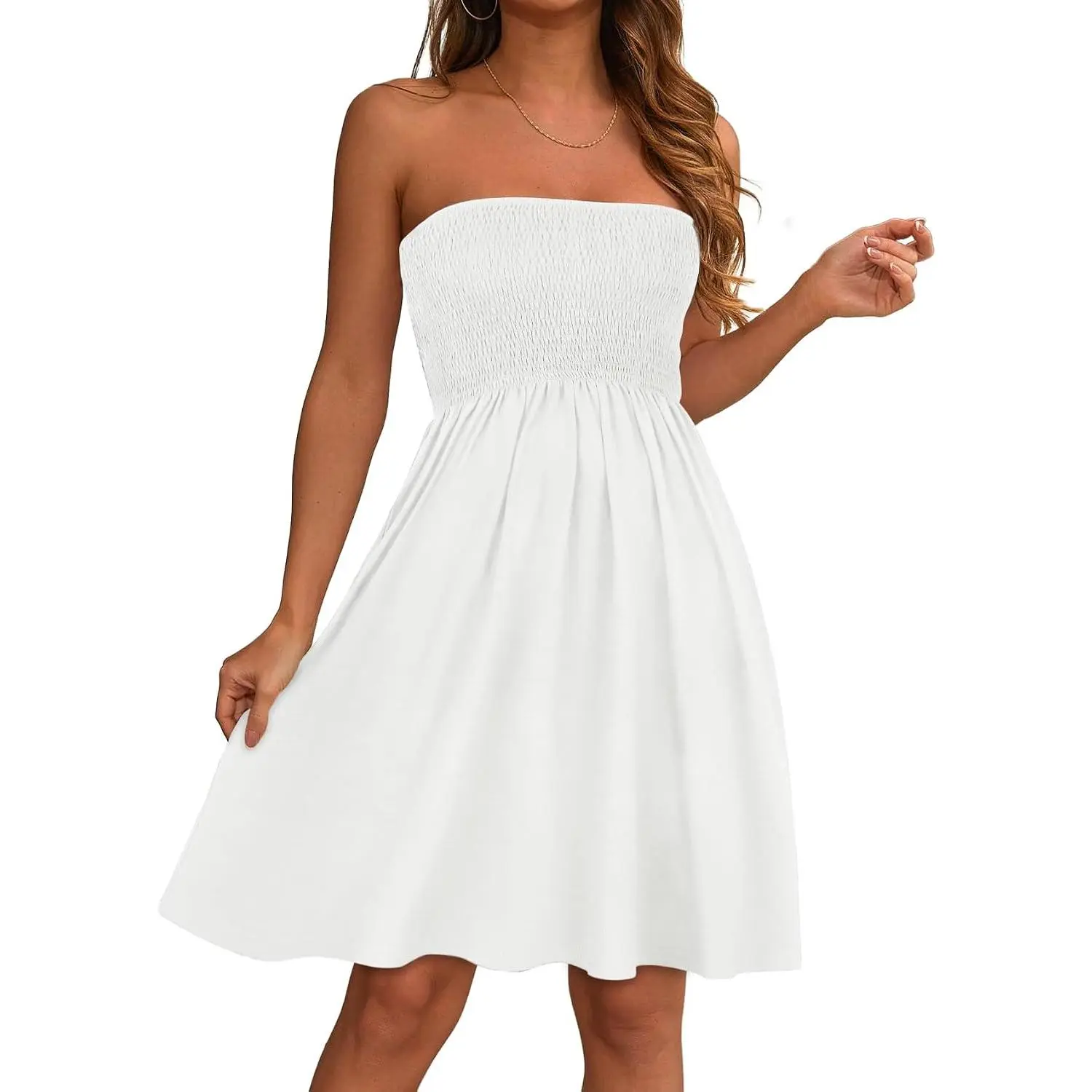 Summer Dresses for Women Strapless Casual Beach CoverUps Tube Top Sundress | 2026 Women Strapless Dress,Flowy Short Tube Top Dress, Elastic Bust Casual Summer Dress, A Line Beach Cover up