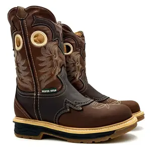 Silver Bull Rodeo Work Boot Pull On Round Toe Goodyear Welt Dual Density Sole Slip Copper Brown SB-6035 Mid Calf Walking Shoes Leather Footwear