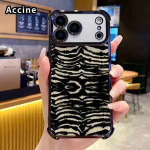 Phone Case for iPhone 17 16 Pro Max 15 Plus 14 13 12 11 E Air Zebra - striped Elegance Four Corners Air Cushion Pattern Anti-drop Cell Electroplated Transparent Silicone Cover