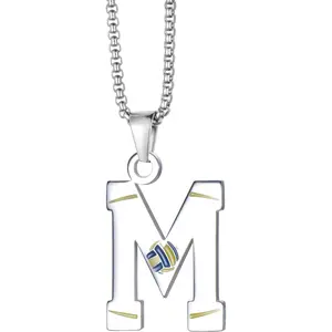English Letter Volleyball Pendant Necklace A-Z Stainless Steel  Volleyball Initial Necklace With Chain Birthday  For Men&Women