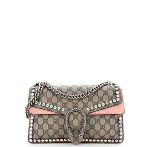 Pre-owned GUCCI Rhinestone, Canvas Coated Shoulder Bags Dionysus Bag Crystal Embellished GG Coated Canvas Small by Rebag