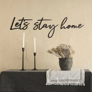 Let's Stay Home Wall Decor  Vintage Style Metal Art for Home Decor, 3D Text with Family Wall Hanging Bedroom Decoration Home Wall Ornament Hangable