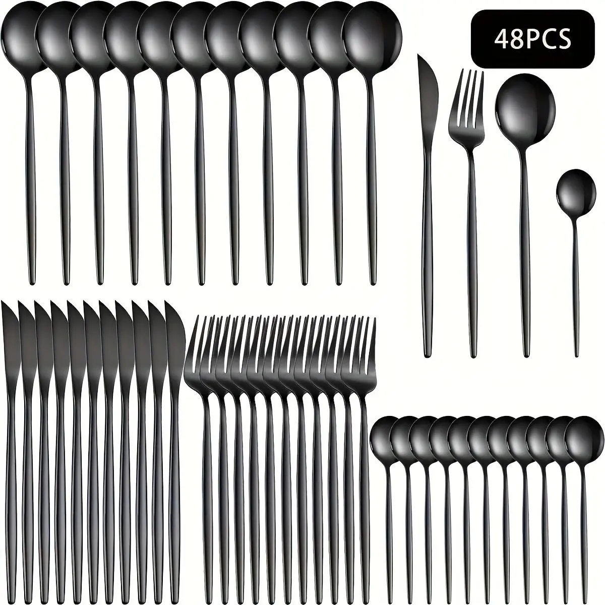 Stainless Steel Cutlery Set, Forks Spoons And Knives Set, 48pcs/set Including Spoon, Fork, Knife & Dessert Spoon, Tableware for Home Kitchen, Party, Gathering