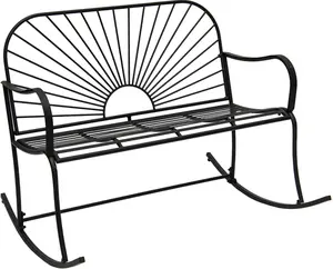 XBrand 44.5" L Iron Sun-Patterned Seat for Two Indoor/Outdoor Rocking Bench Durable Patio Glider Bench Black Weather-Resistant Iron Construction Classic Style