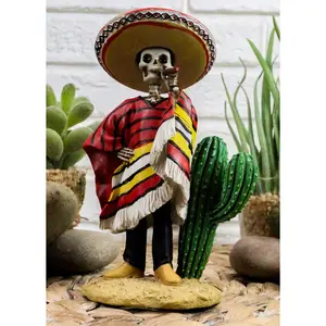 Day Of The Dead Skeleton El Bandito With Poncho Sombrero Puffing Cigar Statue