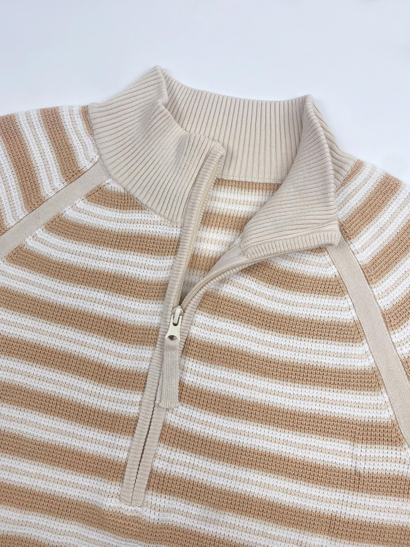 Wodubu Women's Knitwear Sweaters - Half-Zip Striped Ribbed Knit Tops, Long Sleeves, Casual Oversized Fit, Style Options: Mock Neck, V-Neck, 2026 Fall Winter Clothes