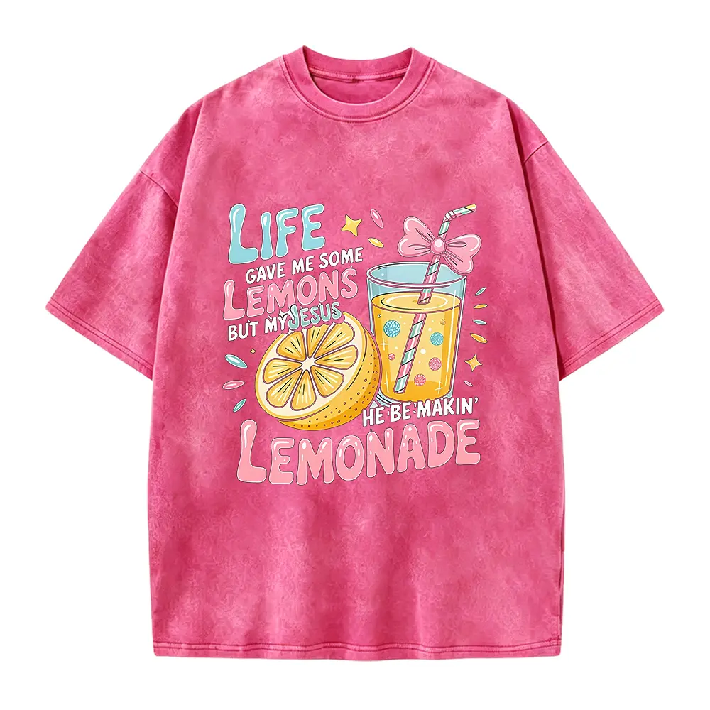 Women's Fun Christian Faith T-Shirt- "Life Gave Me Lemons, But Jesus Made Lemonade" Bible Verse Design with Lemon and Lemonade Print, Breathable Short Sleeve Round Neck Casual Top