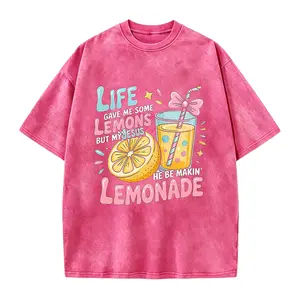 Women's Fun Christian Faith T-Shirt- "Life Gave Me Lemons, But Jesus Made Lemonade" Bible Verse Design with Lemon and Lemonade Print, Breathable Short Sleeve Round Neck Casual Top