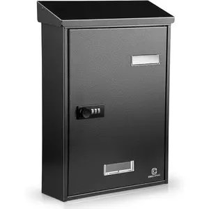 Wall-Mounted Mailbox with Combination Lock, Medium Capacity Waterproof High Rust Resistance Post Letter Box for Outdoor House, Black