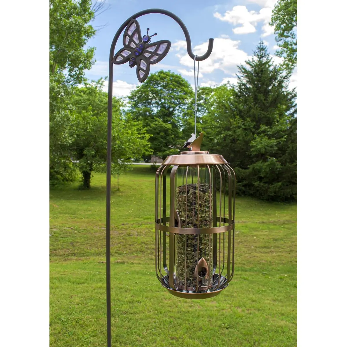 212 MAIN Deluxe Copper Metal Hanging Wild Bird Feeder, Outdoor Pet Bird Supply Feeding Tool with Easy Filling, Intruder-Proof Design and Removable Top, Hanging Bird Feeder