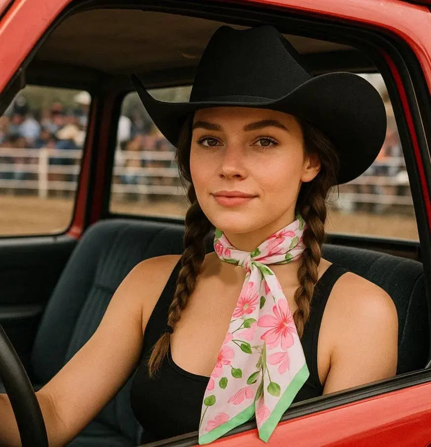 Pink and Green Western Twilly Scarf / Cowgirl Necktie