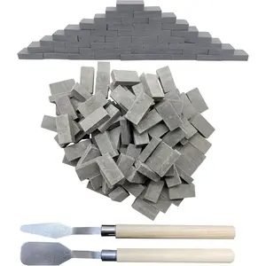 150 PCS Mini Wall Bricks Gray Miniature Brick Figurine Fake Bricks with Scraper for Model Fairy Garden Landscaping Accessories, 1:16 Scale