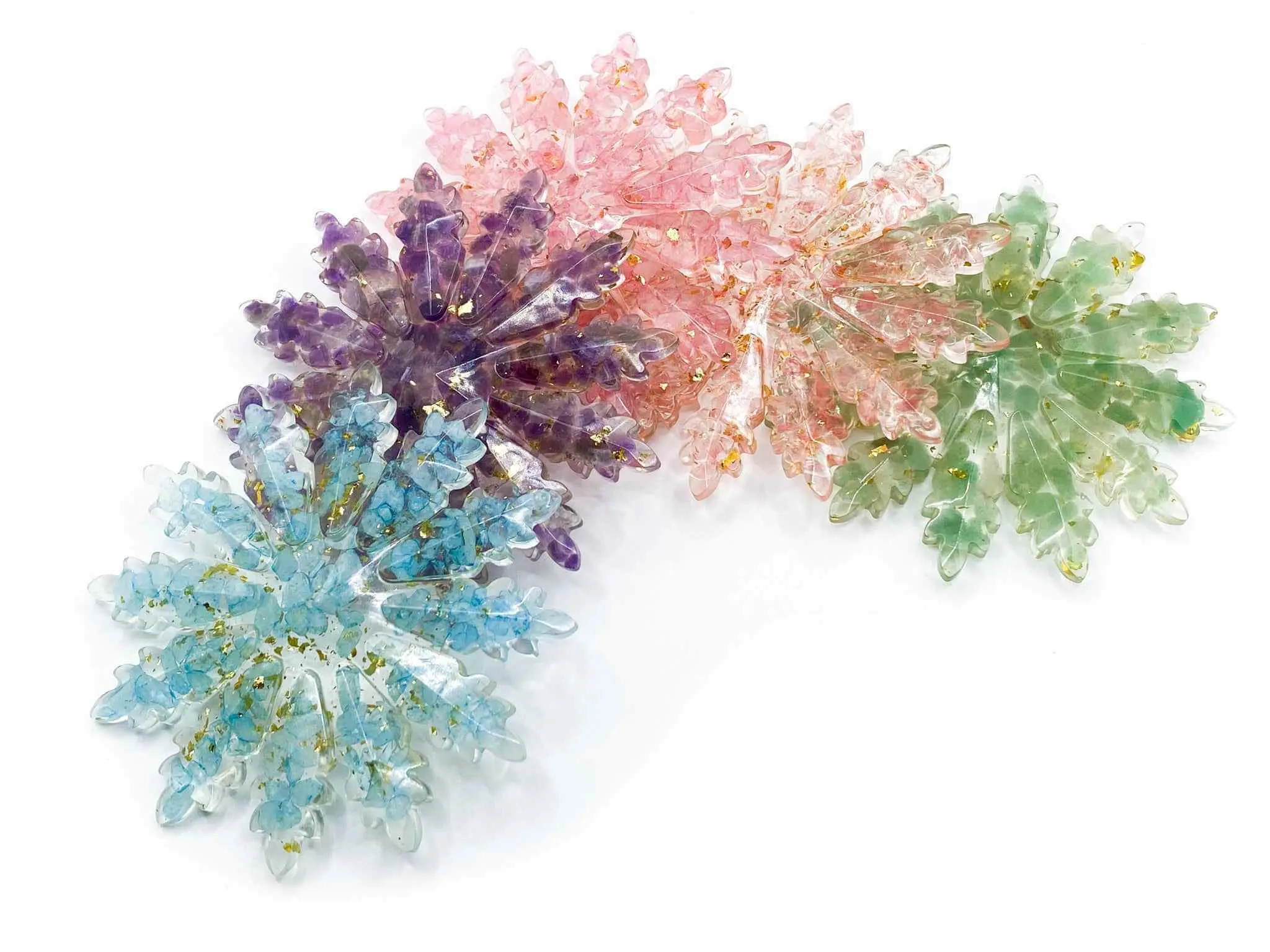 Crystal Resin Snowflake | Christmas Ornaments and Decor | | Crystal Chips Inside of Resin | Amethyst, Sunstone, Green Aventurine, Rose Quartz  festive holiday decoration | Crystal Home Decor Ornament