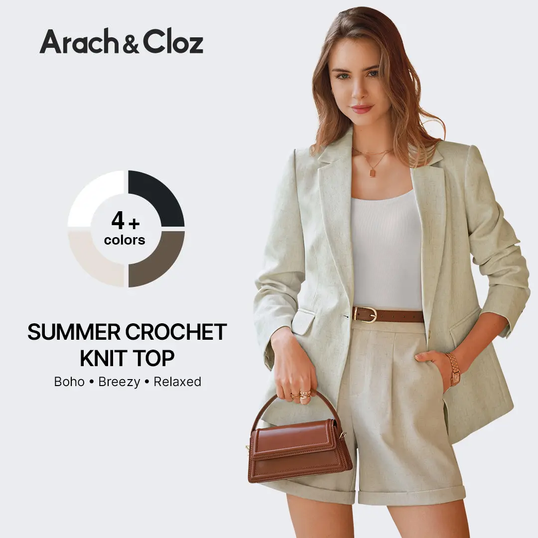 Arach&Cloz Women's Linen Blend Notched Lapel Open Front Blazers Work Business Casual Outfits 2026