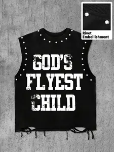 Men's Casual Tank Top, Graffiti Portrait & Colorful Necklace Print, Ripped Design, Summer Essential, Versatile & Easy to Wear, Perfect Gift