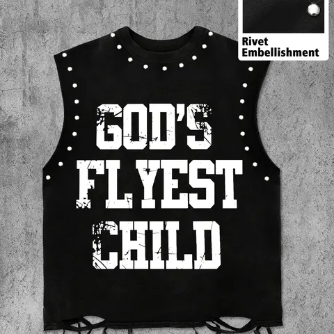 Men's Casual Fashion Letter Print Rivet Tank Top for Summer