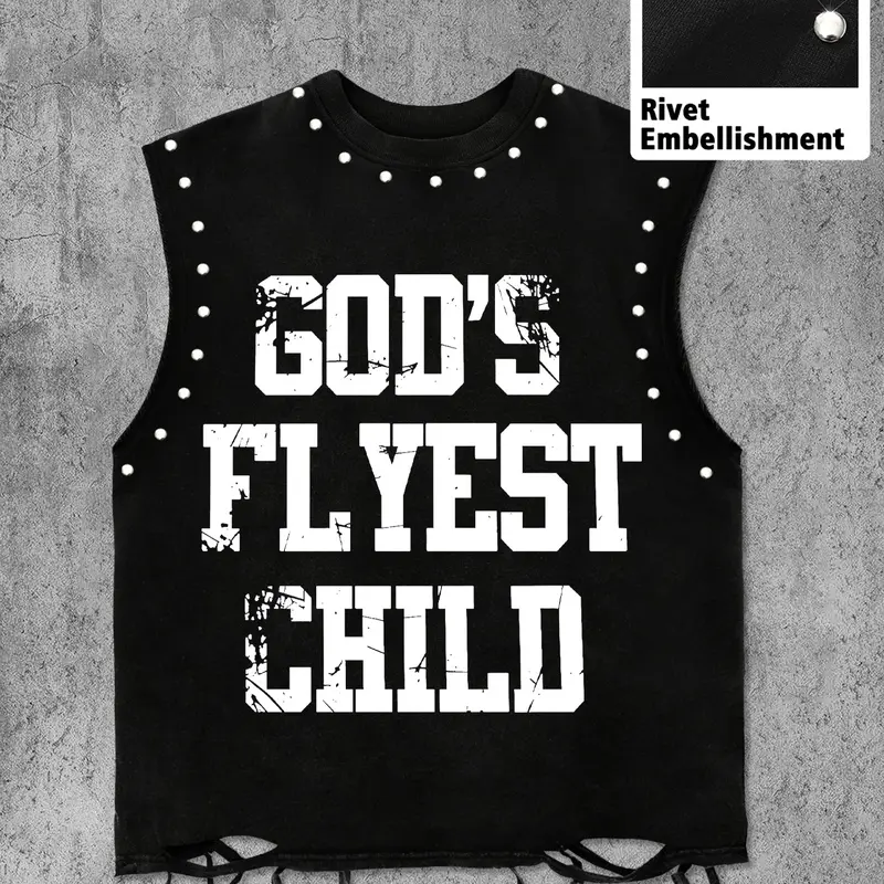 Men's Casual Fashion Letter Print Rivet Tank Top for Summer