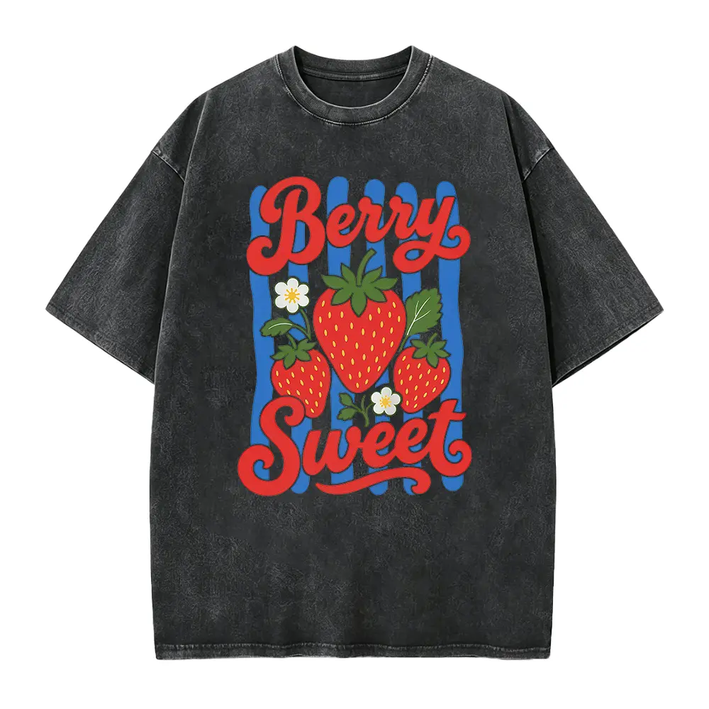 Men's Seamless Cotton T-Shirt - Solid, Soft, Smooth, Foldable Casual Round Neck Preppy Vintage Summer Top with Trendy Strawberry Graphic, Fabric, All Seasons, Lightweight, Graphic Print, Shortsleeve, Menswear, Seamless Armpits