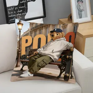 Luxurious Polo Bear Plush Cushion, Cute Teddy Print Sofa Cuddle Pillow, Durable Non-Fading Fabric, Soft Skin-Friendly Material, Bedroom Living Room Decor