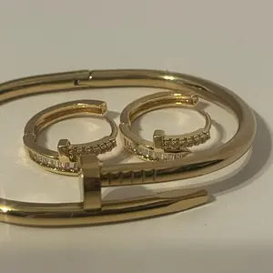 18k Yellow Gold Filled Screw Bracelet & Earrings Set with Crystal Baguettes - 7" Bracelet Length