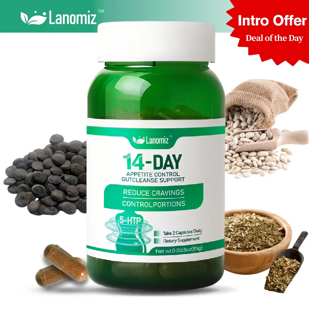 LANOMIZ Gut Health Complex Featuring Delayed-Release Probiotics & White Kidney Bean Extract 5-HTP 60 Capsules