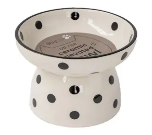 Dexypaws Elevated 8.7oz Black Polka Dot Ceramic  Cat Bowl