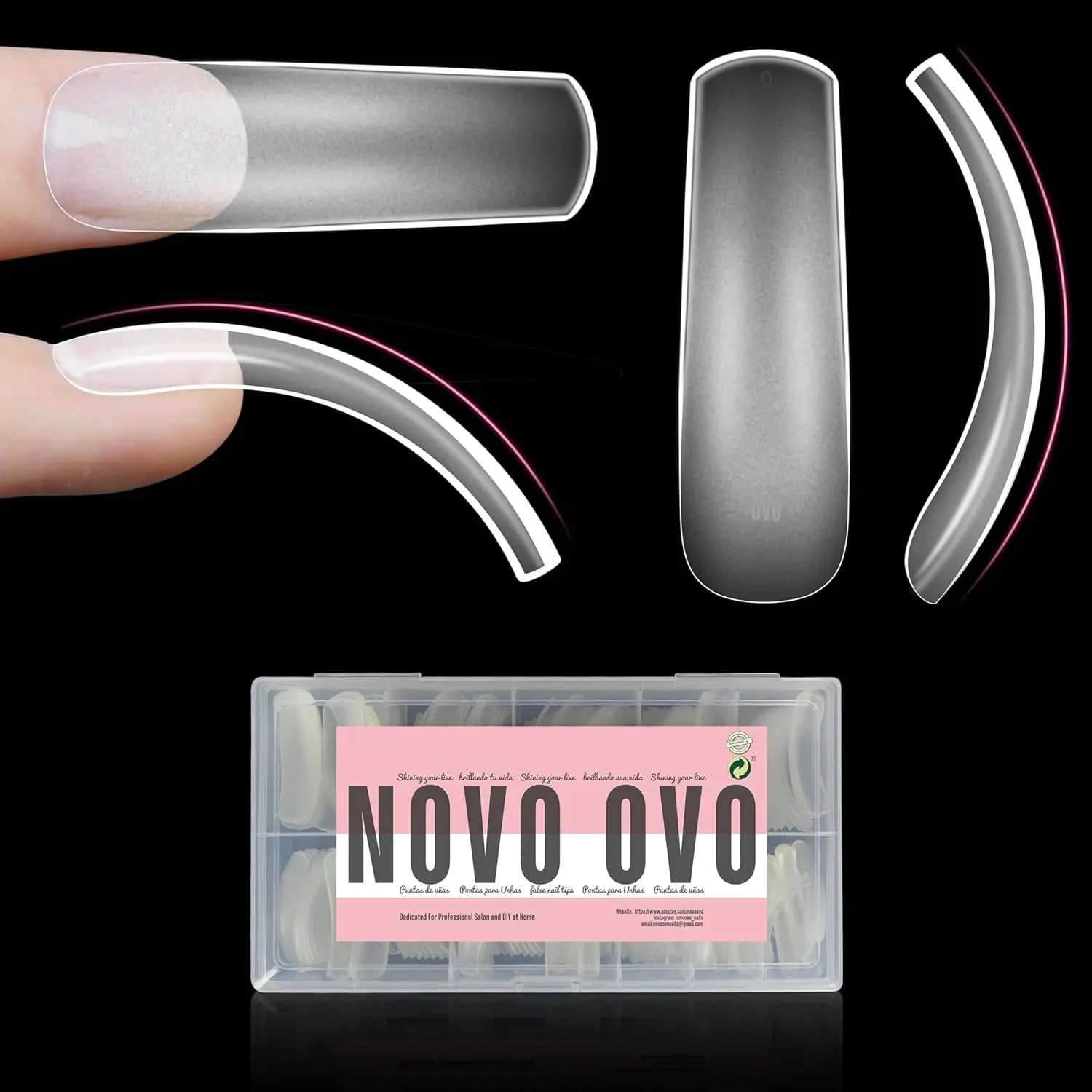 Halloween XXL Curved Nail Tips Press on Full Cover, Tapered Square Gel X Extra Thick Long XL Acrylic Fake Nails Extension Kit, Clear Pre-Etched Soft French False Nail 12 Sizes 300Pcs
