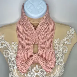 Crocheted Bow Scarf with Collar, Handmade Fashion Accessories
